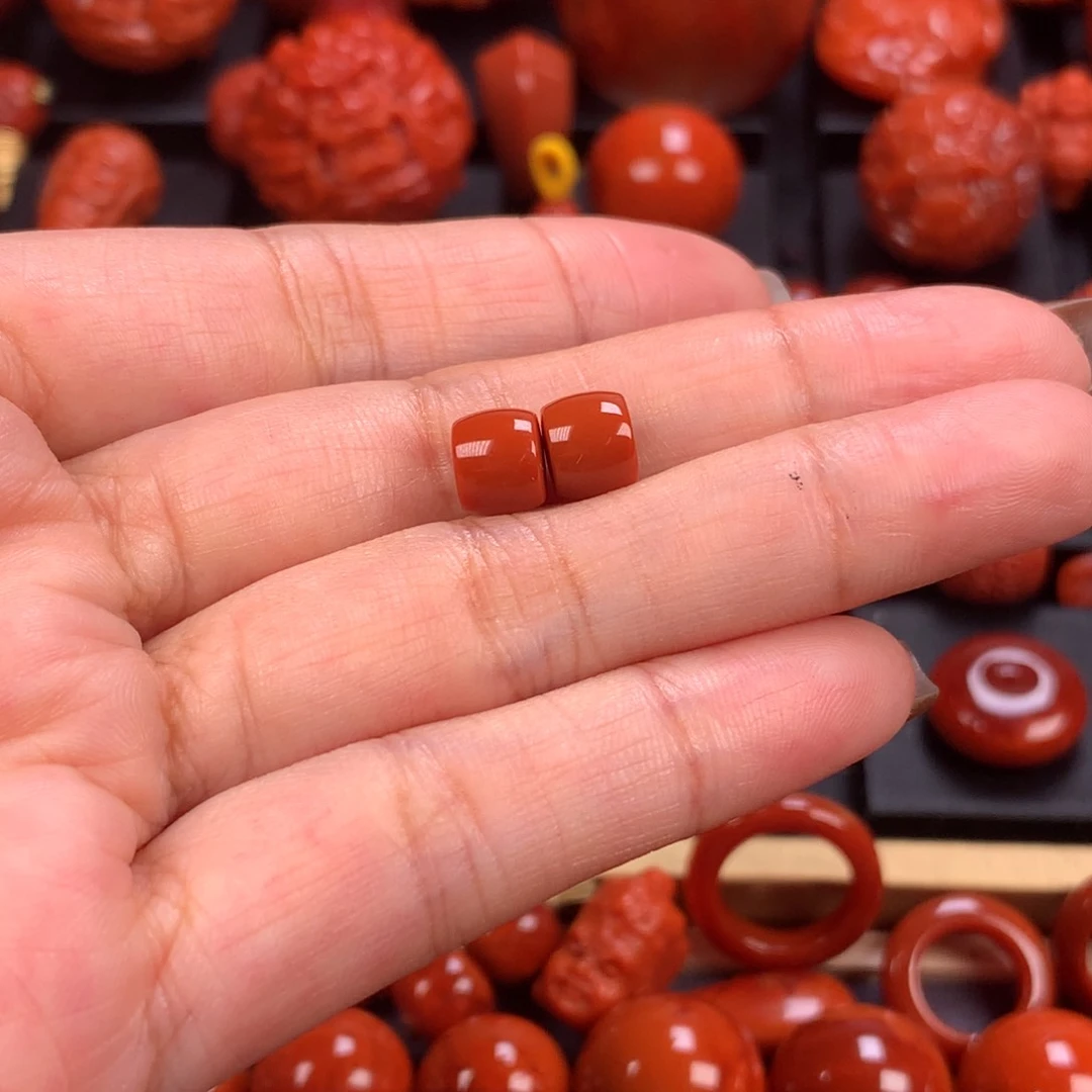 未镶嵌直切对珠7mm南红玛瑙