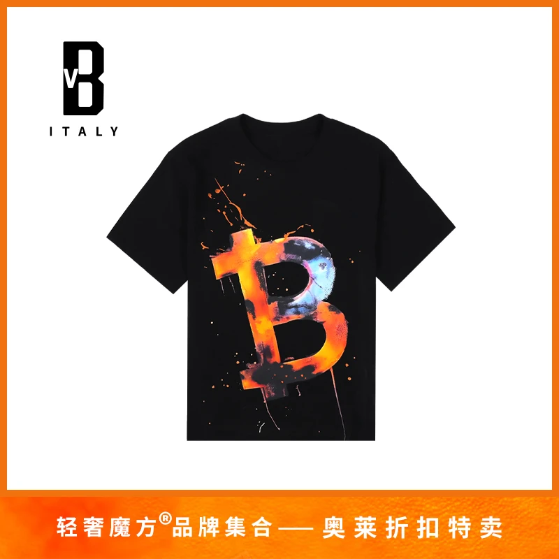 男女时尚简约棉质T恤夏季黑色字母印花圆领短袖上衣SBV24258