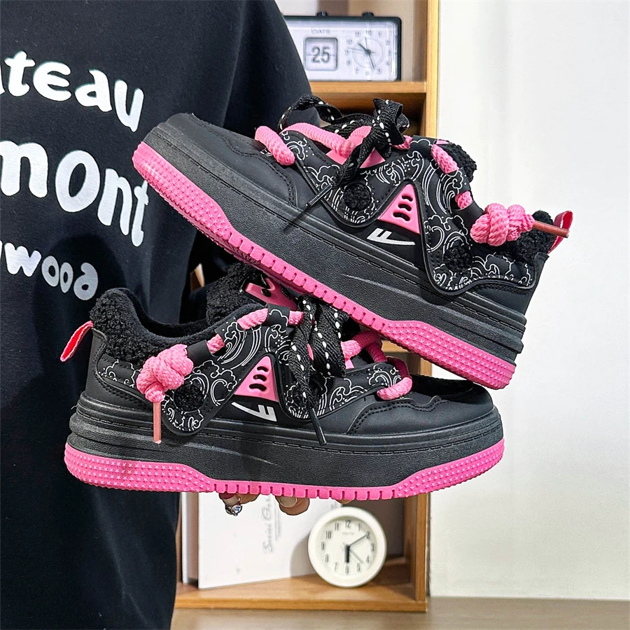 回力厚底黑桃红小白鞋女款新款棉鞋女爆款鞋子百搭ins潮加绒板鞋