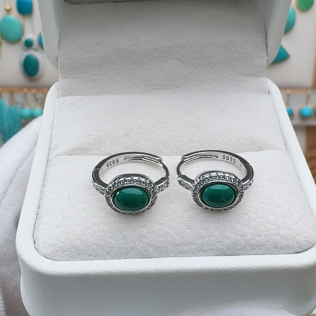 绿松石银S925镶嵌耳饰耳钉