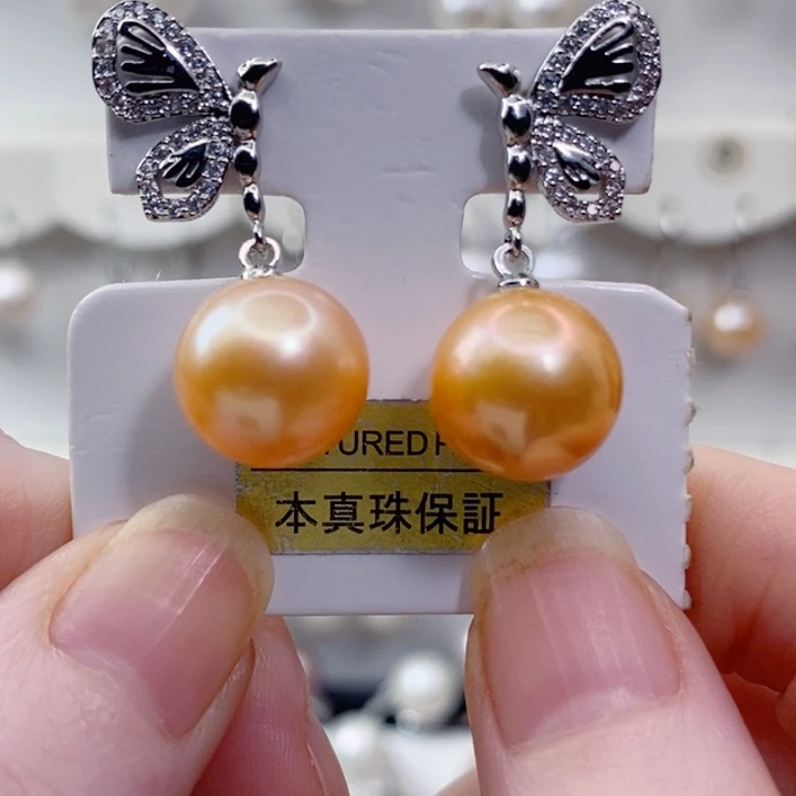 淡水珍珠银S925镶嵌耳饰A