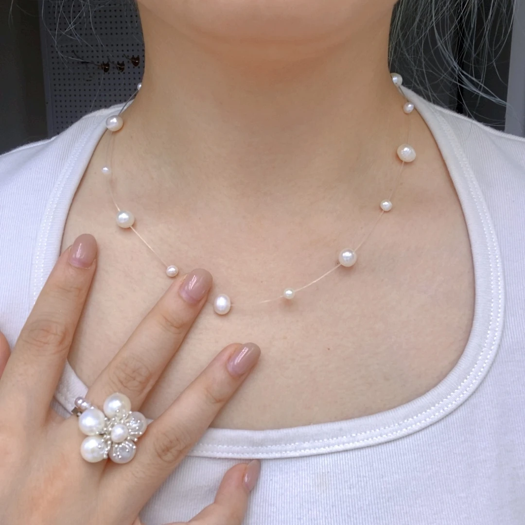 淡水珍珠银S925镶嵌项链