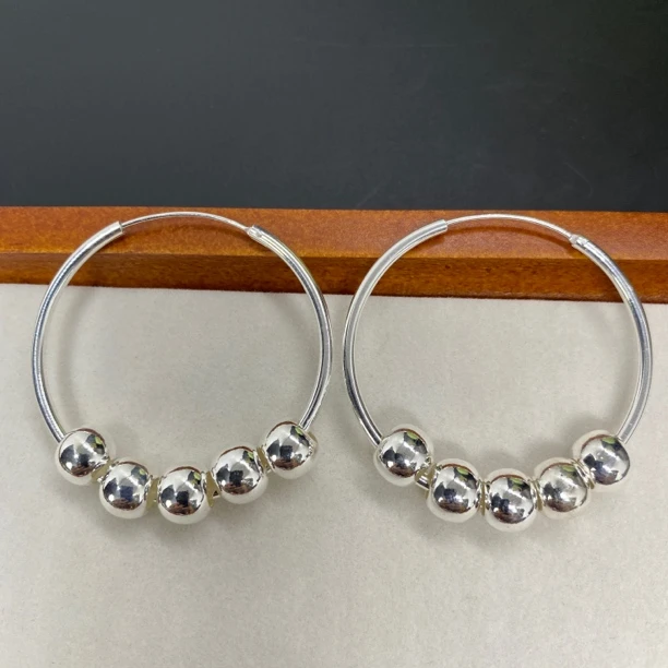 足银耳饰 【七牌银楼】纯银耳环欧美风经典百搭耳圈防过敏大耳环