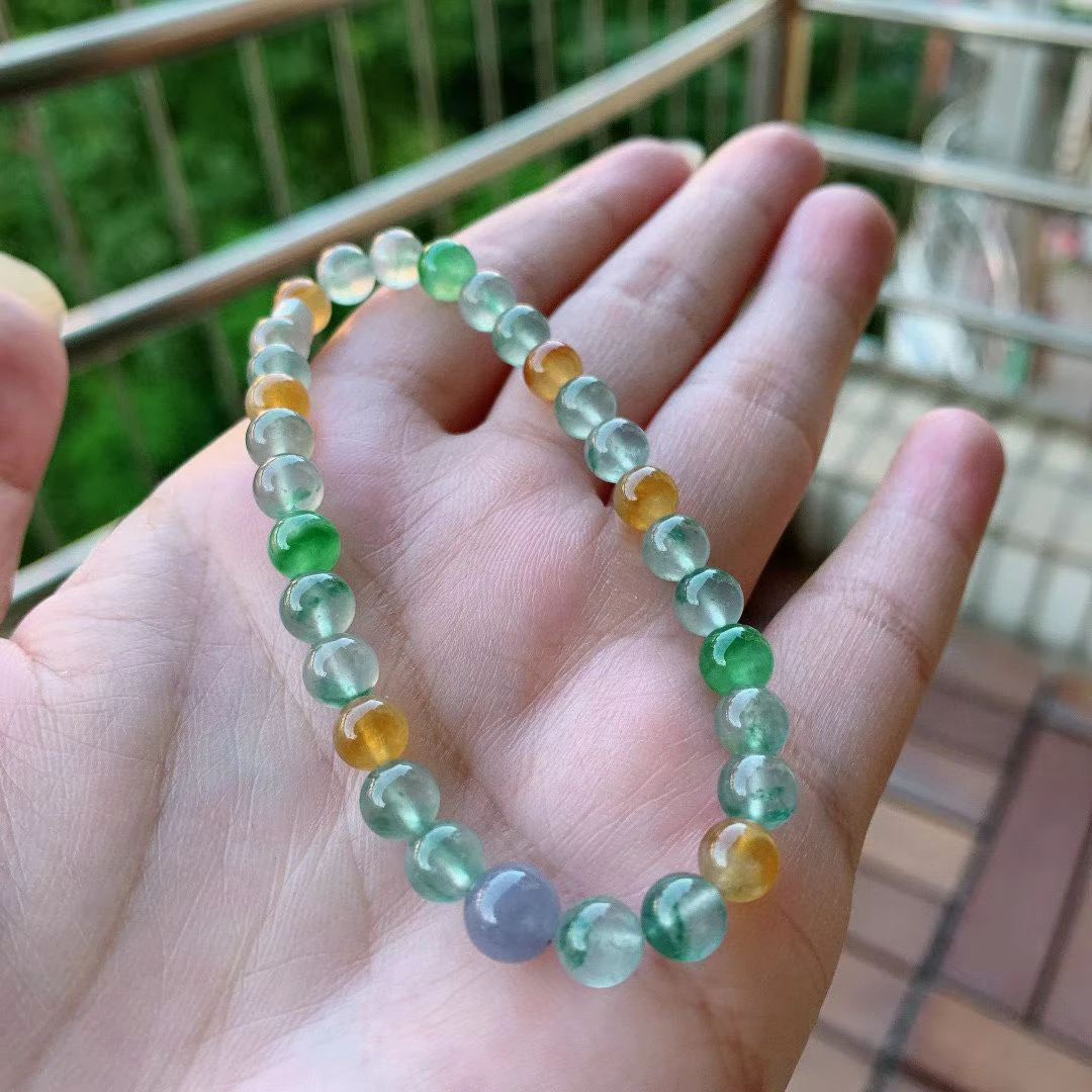 缅甸天然A货翡翠冰种糖果色圆珠多宝手串时尚百搭女款卡6mm清新