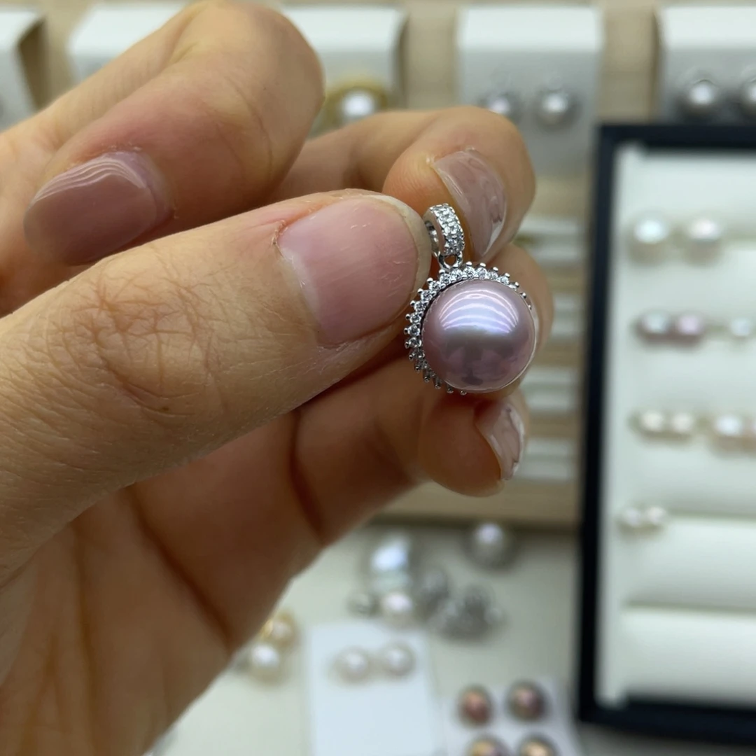 银S925镶嵌项链淡水珍珠