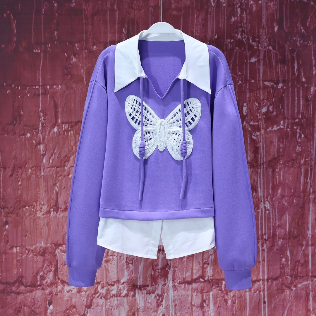 【韩哥女装】设计师高定面料欧货小众轻奢假两件拼接休闲卫衣6670A