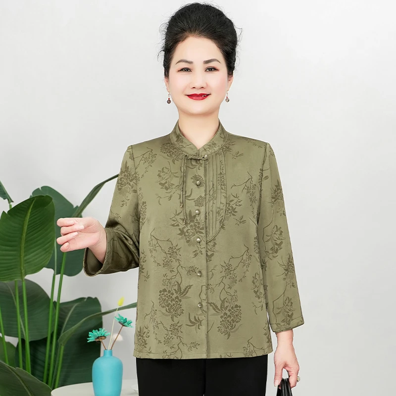 美学家妈妈中式奶奶夏装衬衫新款九分袖中老年衬衣上衣女装B5907