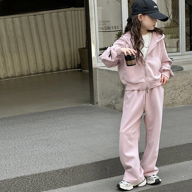 女童春装套装2025新款儿童连帽韩系炸街卫衣春秋女孩运动服两件套