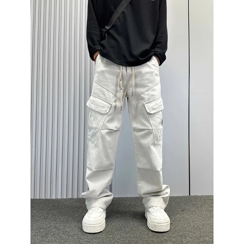 EGMO美式潮牌复古做旧直筒牛仔裤男款秋冬宽松百搭多口袋休闲工装