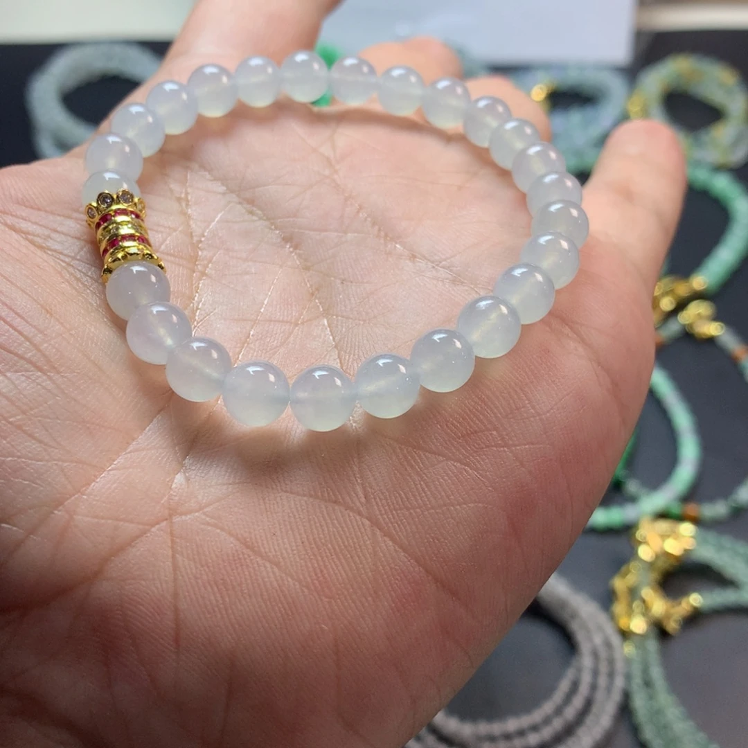 定制翡翠未镶嵌卡7.3白冰手串