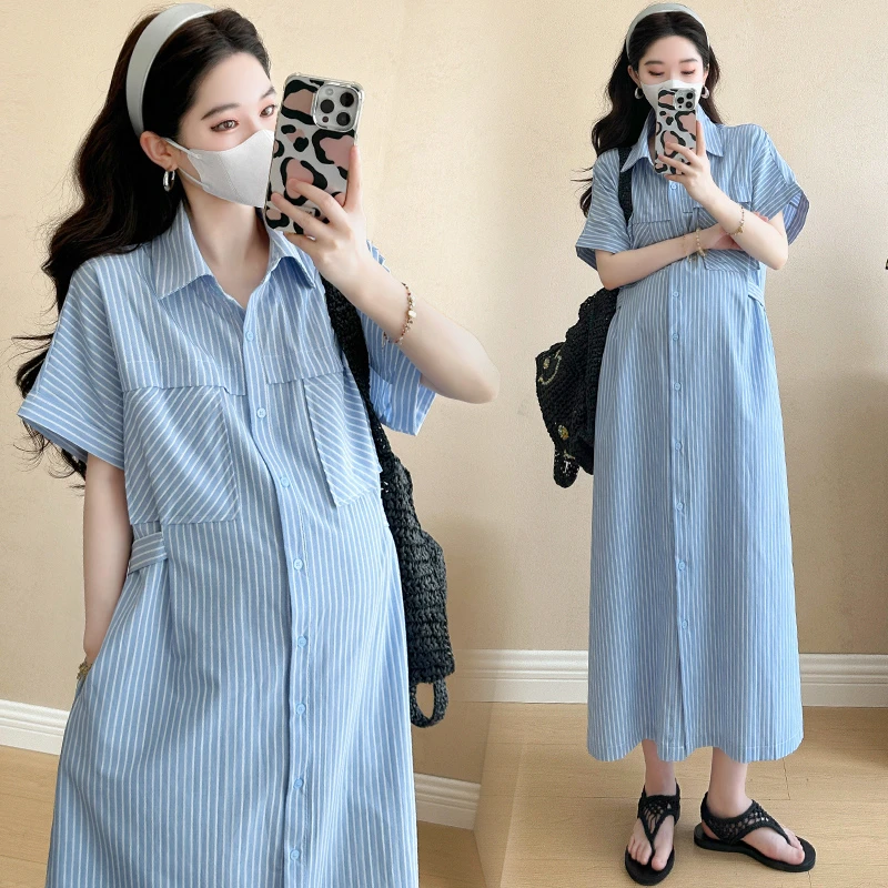 2025时髦新款 夏季韩版衬衣孕妇连衣裙