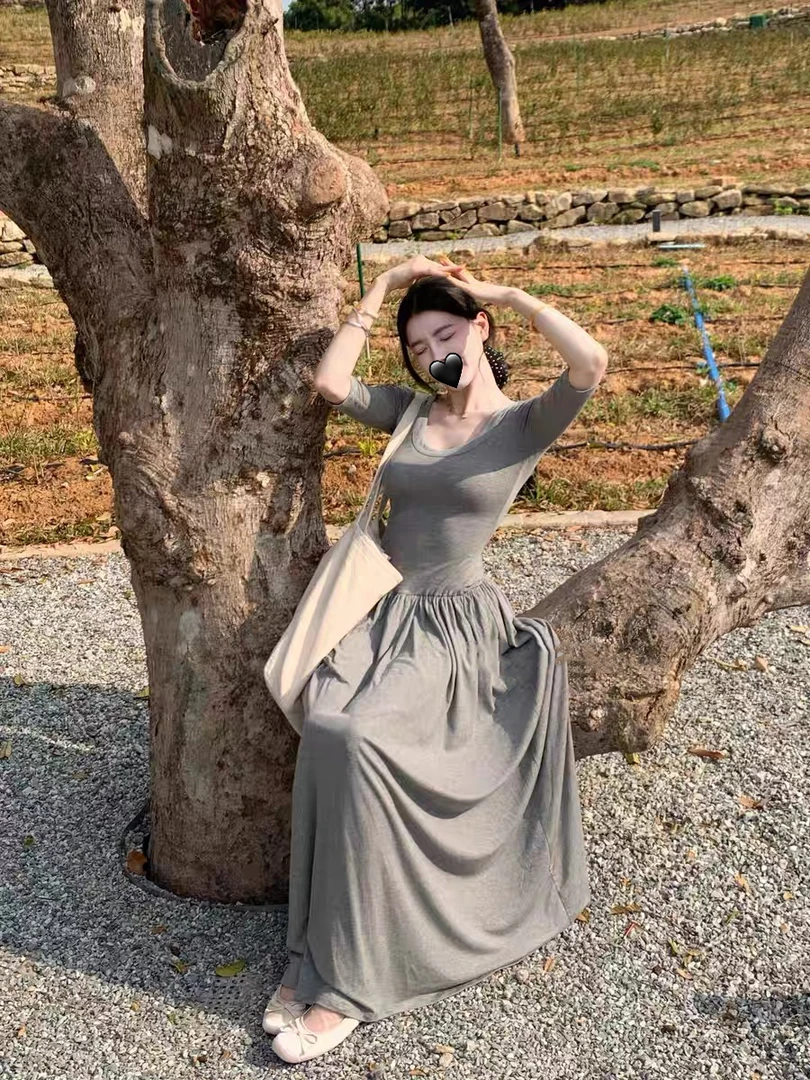 【Fart Shop】芭蕾风连衣裙 春季流行穿搭新款流行单品修身长裙女