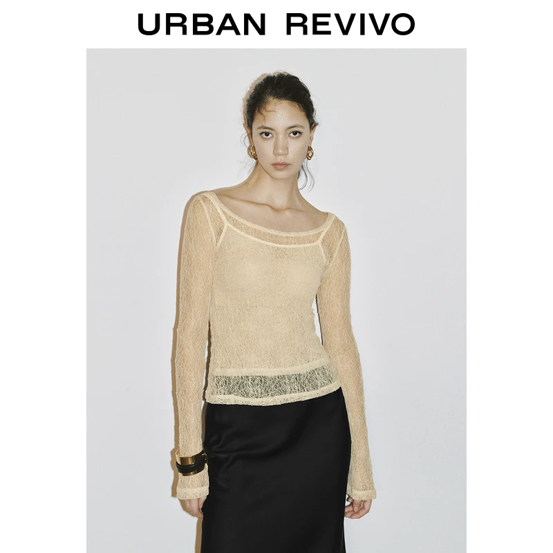 UR2025秋季新款女装时尚魅力修身肌理感镂空长袖T恤UWG450036