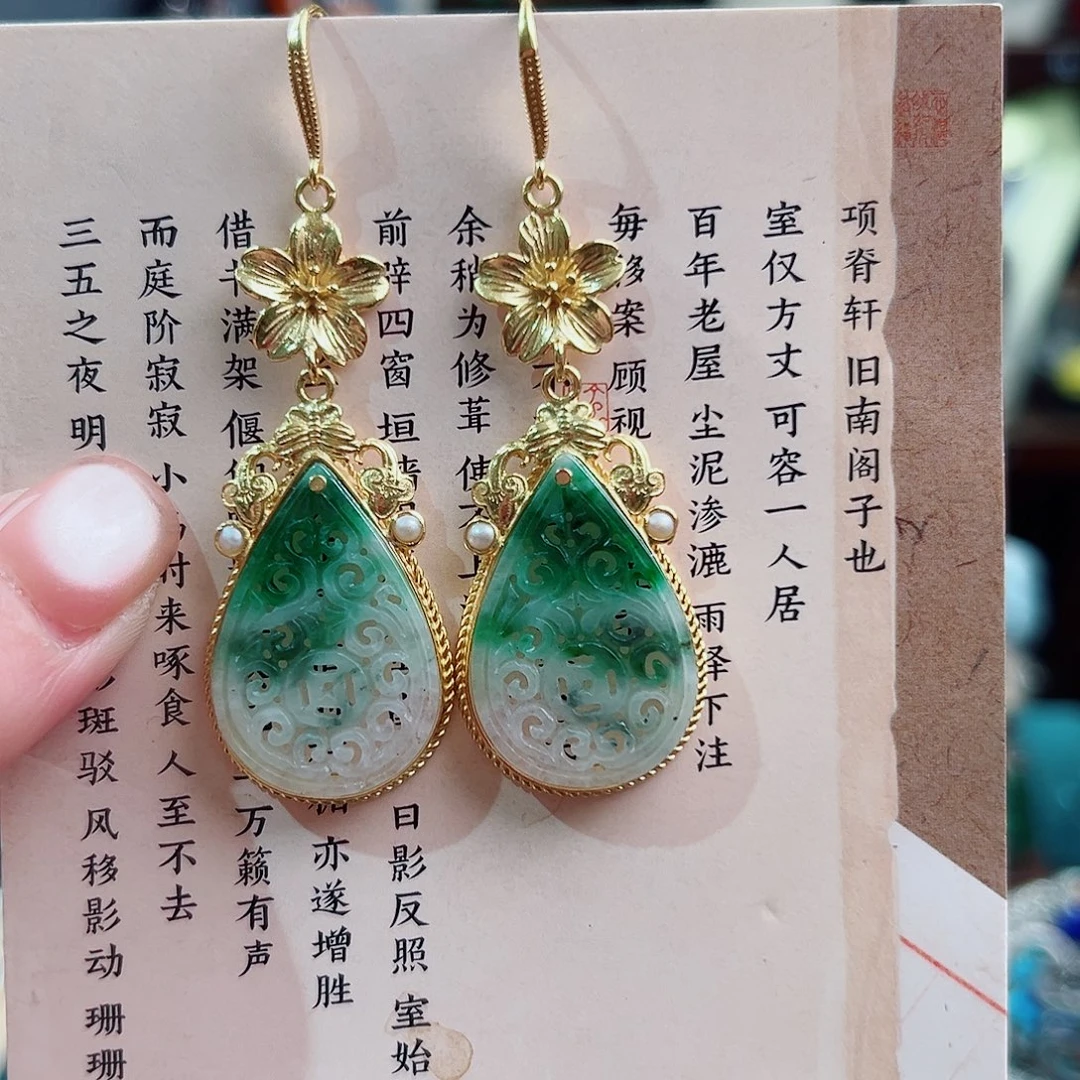 翡翠银S925镶嵌耳饰耳环