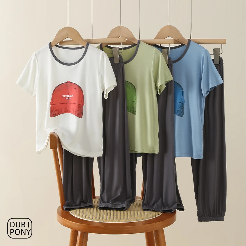 儿童短袖睡衣套装家居服夏季薄款莫代尔男童女童空调服长裤宝宝