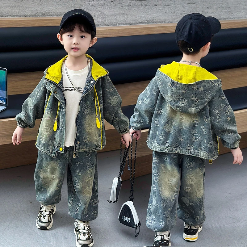 男童秋套装牛仔外套2025新款儿童韩范痞帅小男童春秋炸街男孩衣服