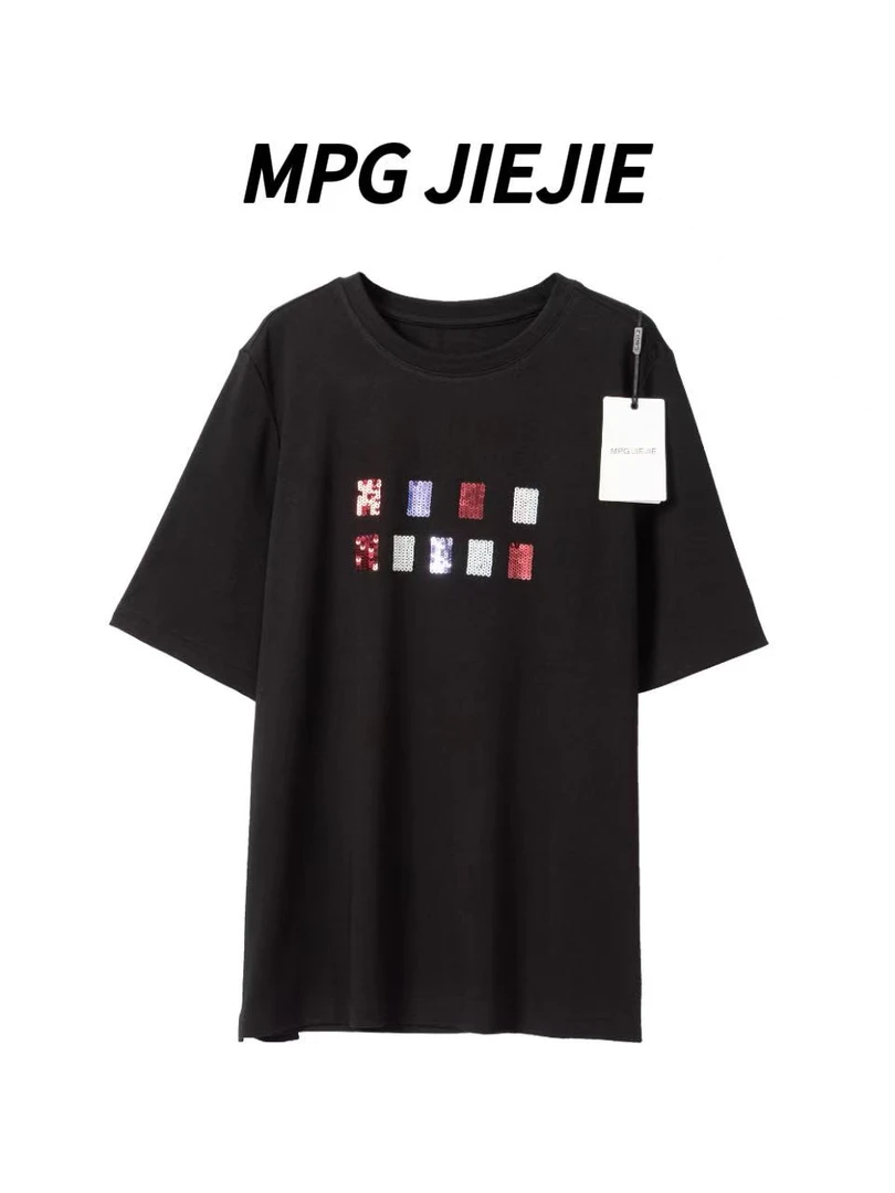 MPG JIEJIE【时光定格】大码薄款正肩莫代尔印花设计感弹力T恤