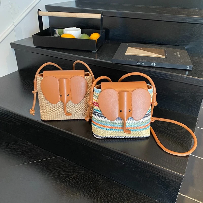 小象编织水桶包包女今年流行单肩斜挎小包便携手机包小众小方包女