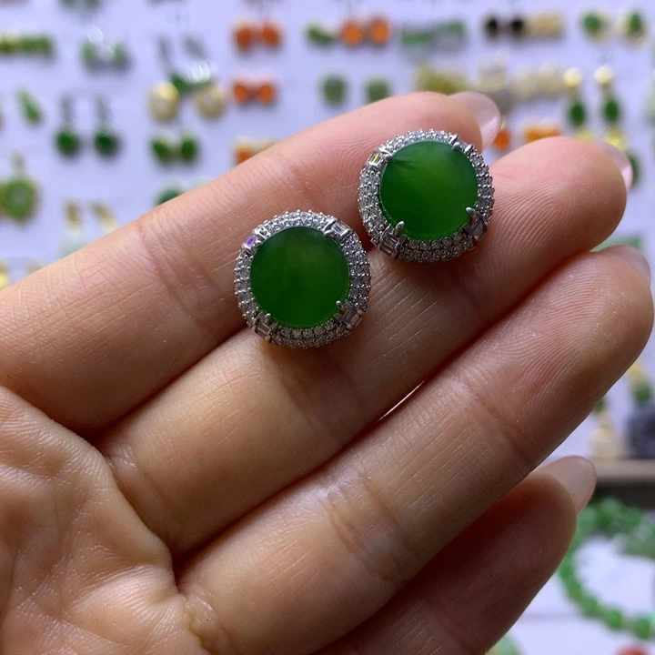 和田玉银S925镶嵌耳饰