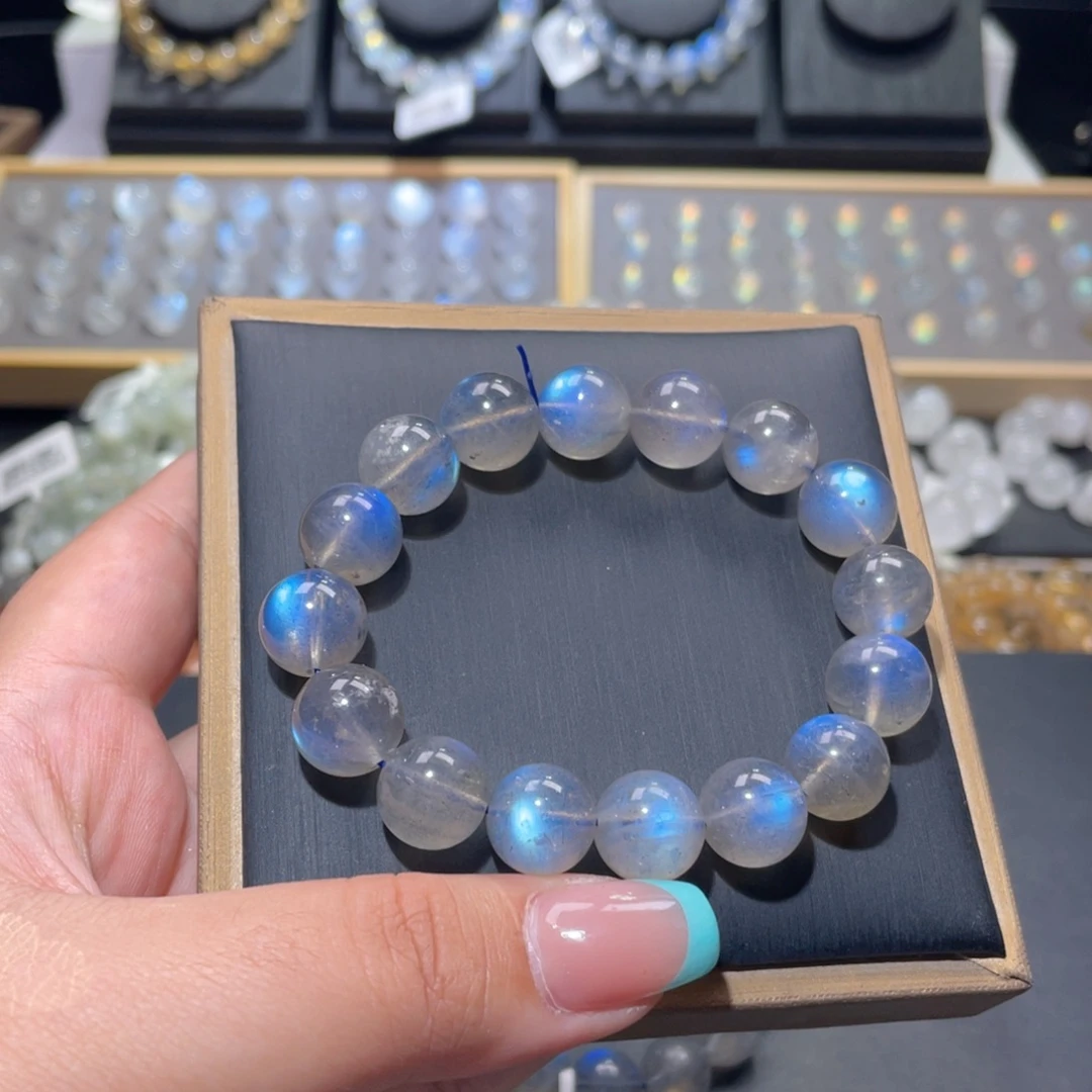 增***器手链长石未镶嵌灰月光蓝光手链12mm
