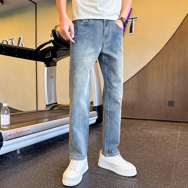 2025新款男士微宽松直筒牛仔裤秋季潮ins韩版痞帅青年弹力裤子