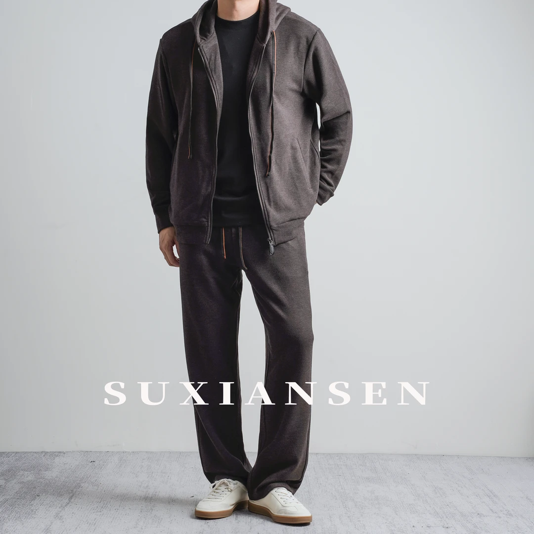 【大头叔叔】L*P山羊绒蚕丝混纺极奢质感拉链连帽休闲套装DDTZ7176