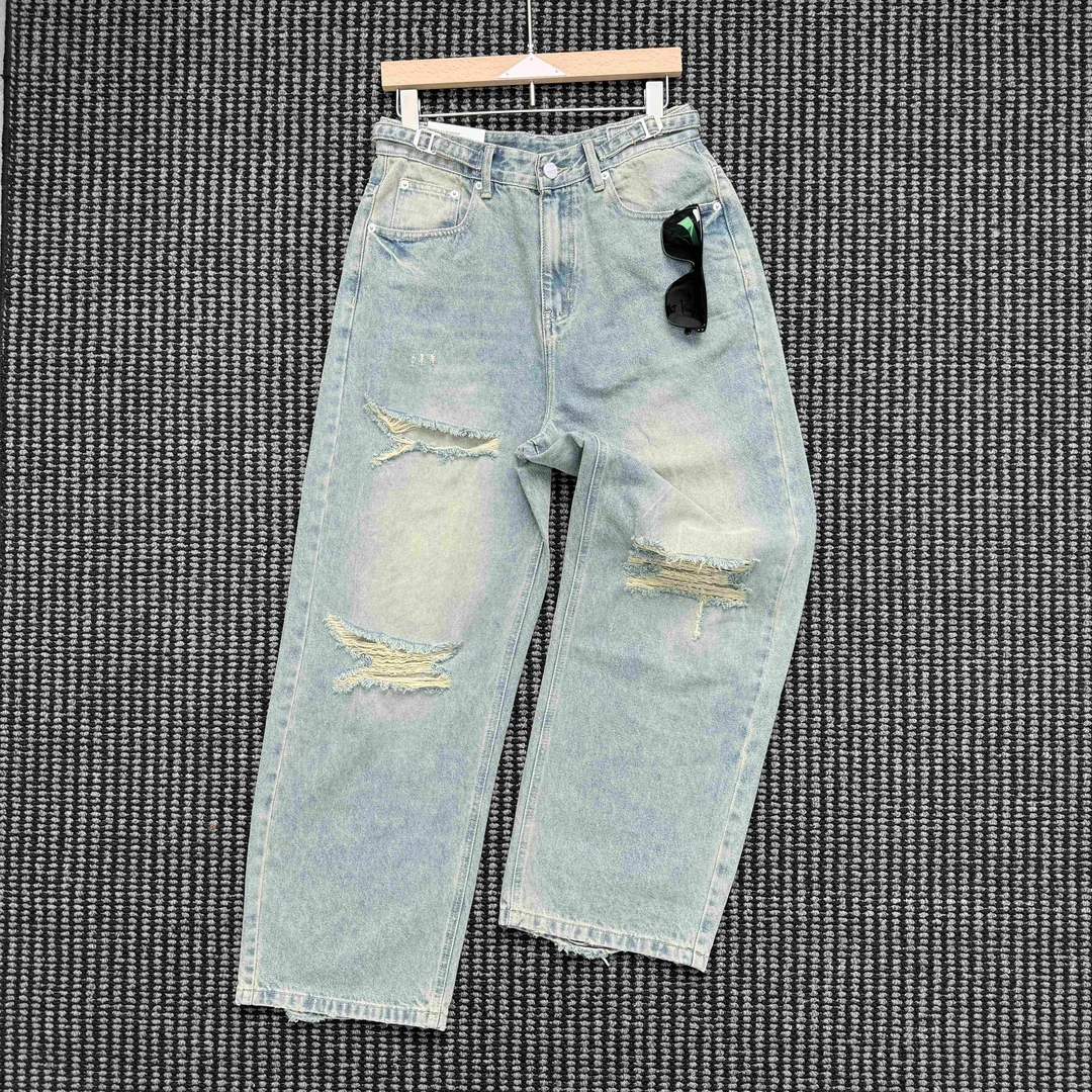 H3712巴家宽松破洞牛仔裤男士2025年新款潮牌高街显瘦大码裤子