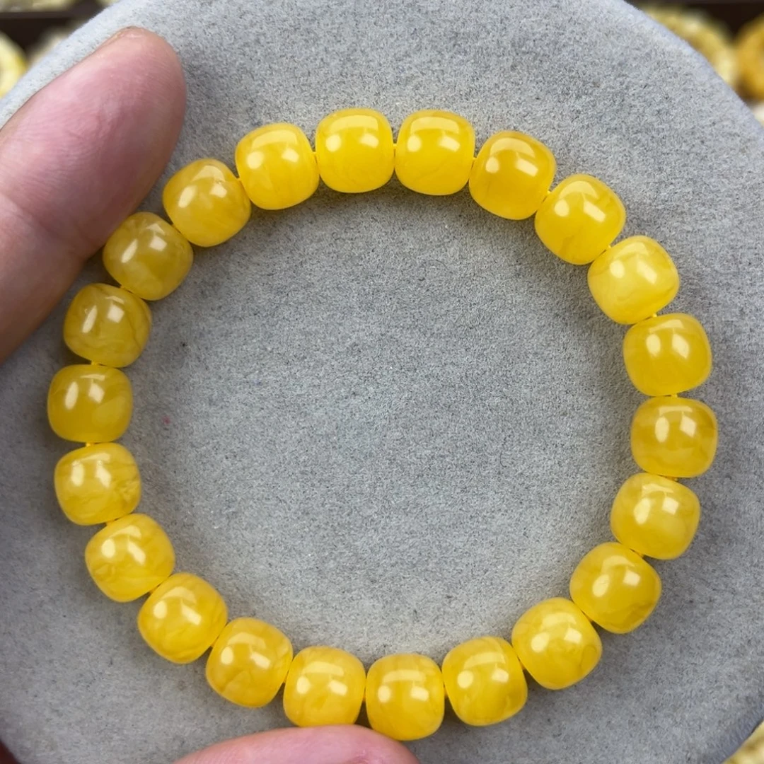 蜜蜡未镶嵌手链乌料焦皮同料鸡油红9.8*9.2腕口17+