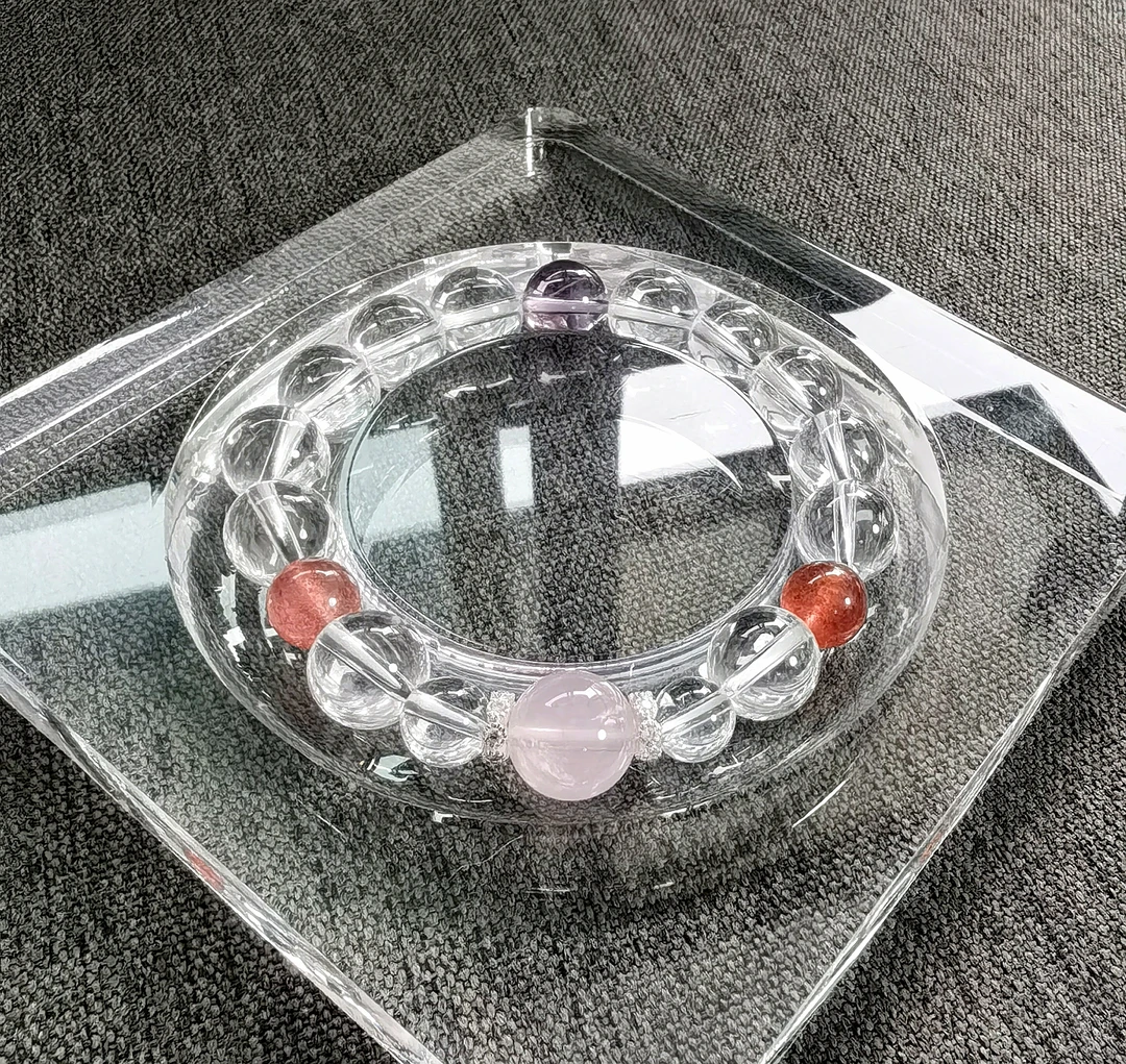 天然 卡10 收藏级白水晶 巴西紫水晶 鸽血红 莫桑粉水晶 原创手串