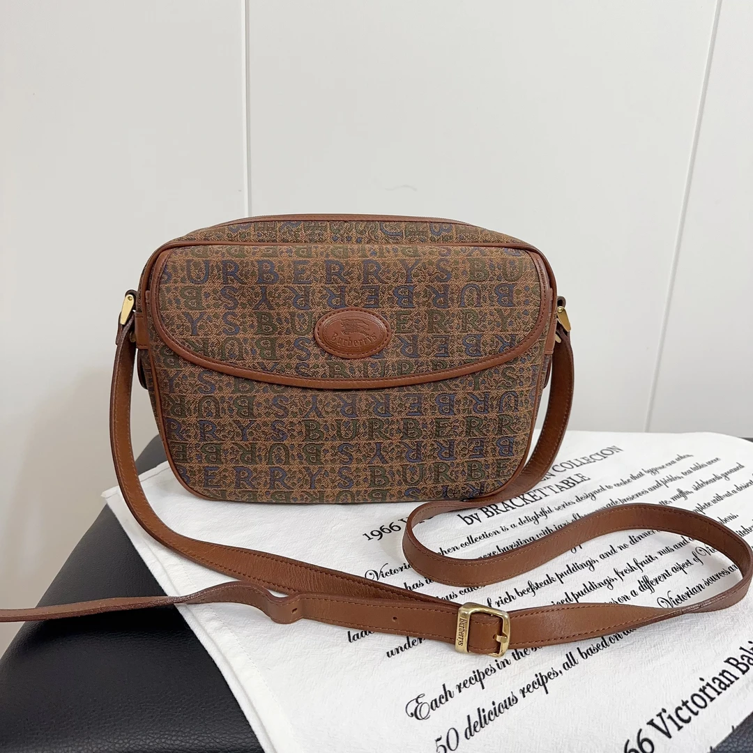 95新 BURBERRY/博柏利 burberry棕色拼皮单肩斜挎包48324068