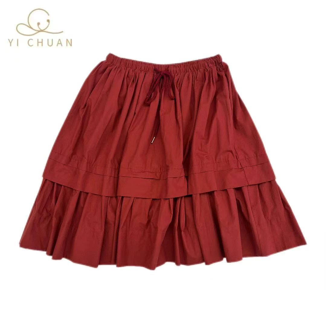 双色层次半裙女士高端大气纯色秋季褶皱宽松时尚半身裙裙子白色