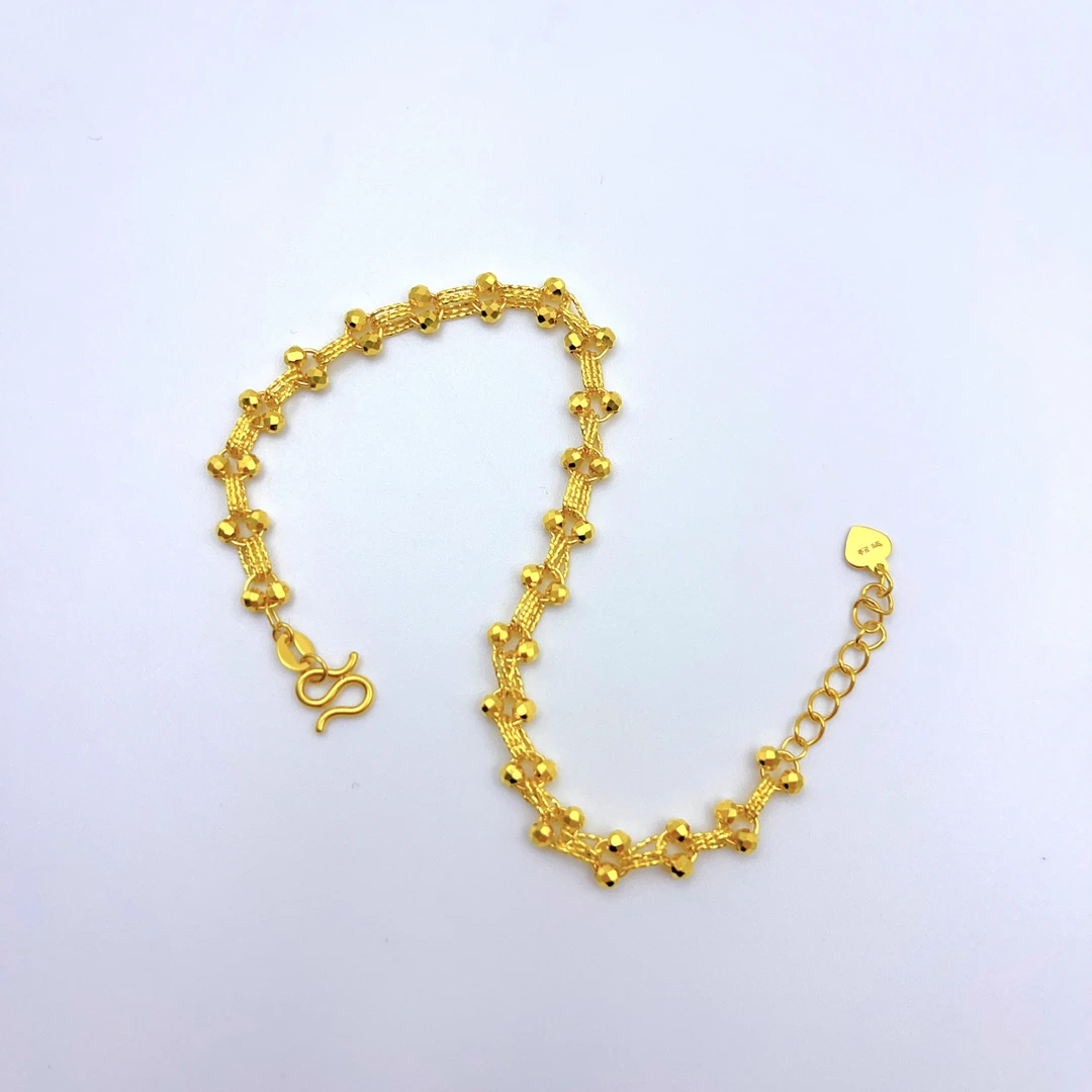 足金999蹦迪珠花丝黄金手链5G精工流行百搭精致洋气时尚