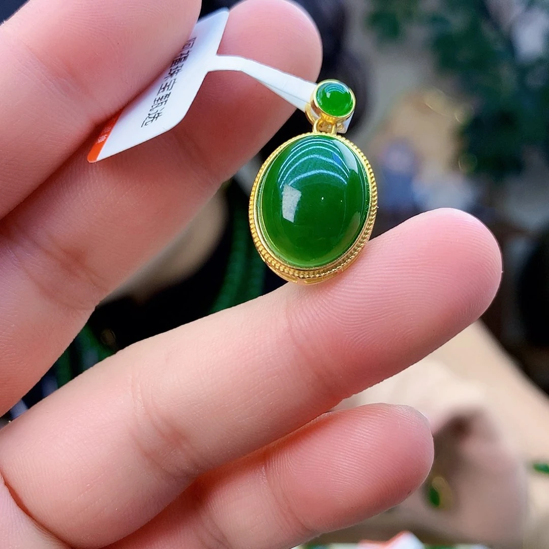 吊坠(不含链)银S925镶嵌和田玉（碧玉）吊坠