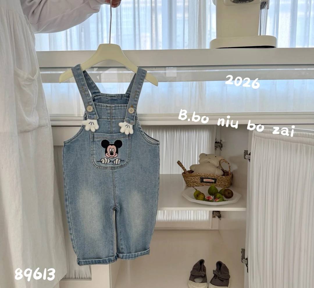 波妞（春）米奇牛仔背带休闲裤89613
