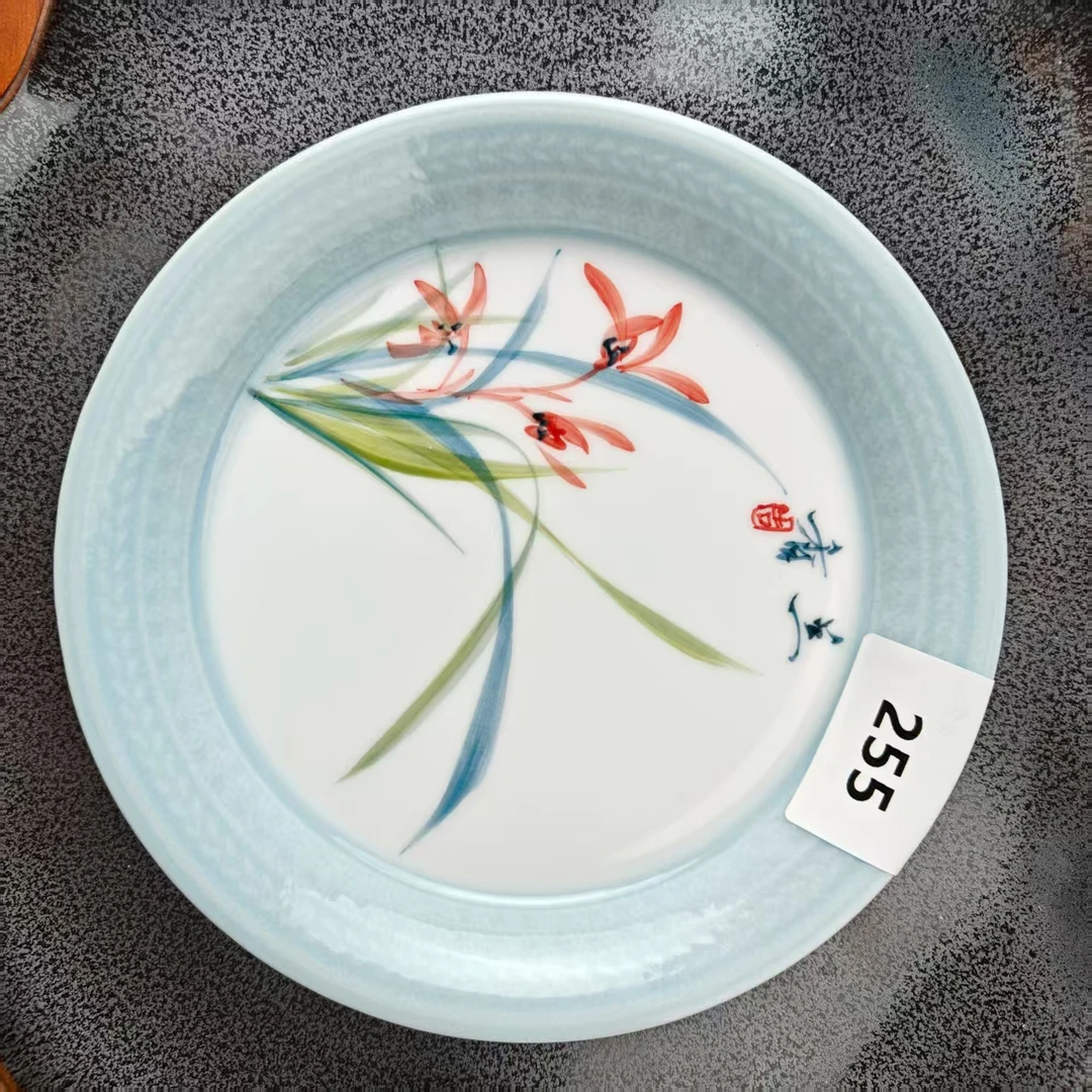 景德镇手绘釉中彩（食品级）釉下彩小青白盘餐具陶瓷家用盘子255