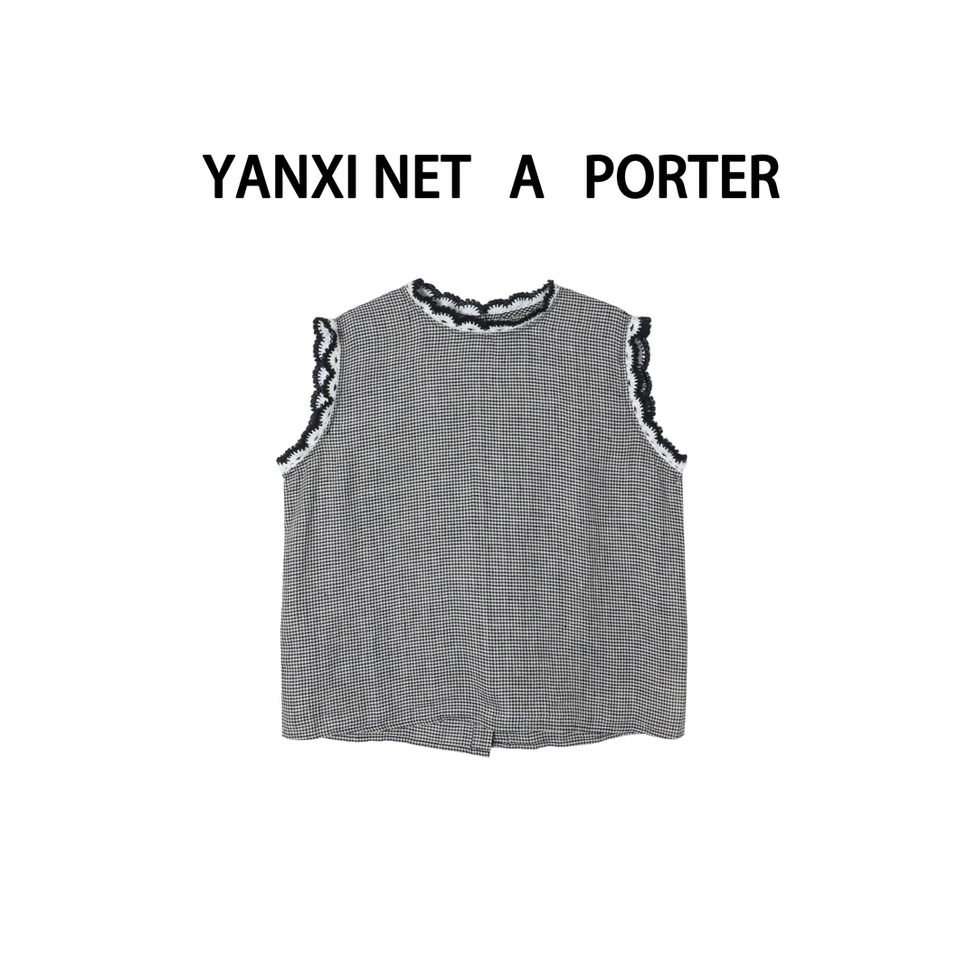【6.2严选新品】文艺复古格纹木耳边背心