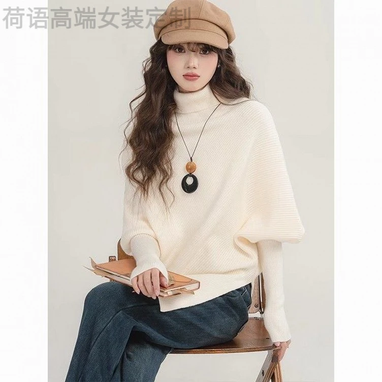 2025新款不规则宽松小众设计感高领毛衣女春季显瘦慵懒风百搭上衣