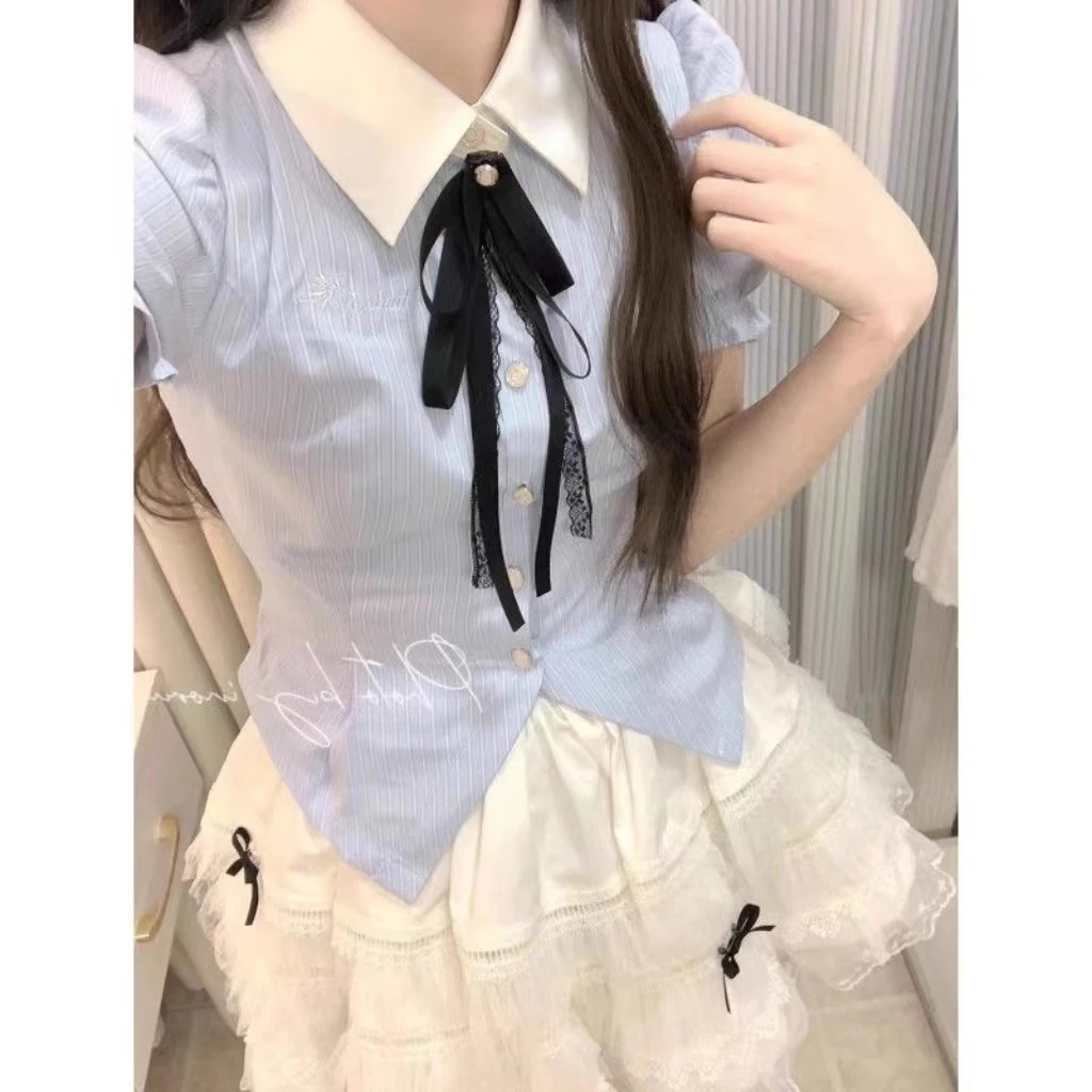 学院风套装女甜美减龄小清新撞色POLO领衬衣设计感蓬蓬裙夏季新款