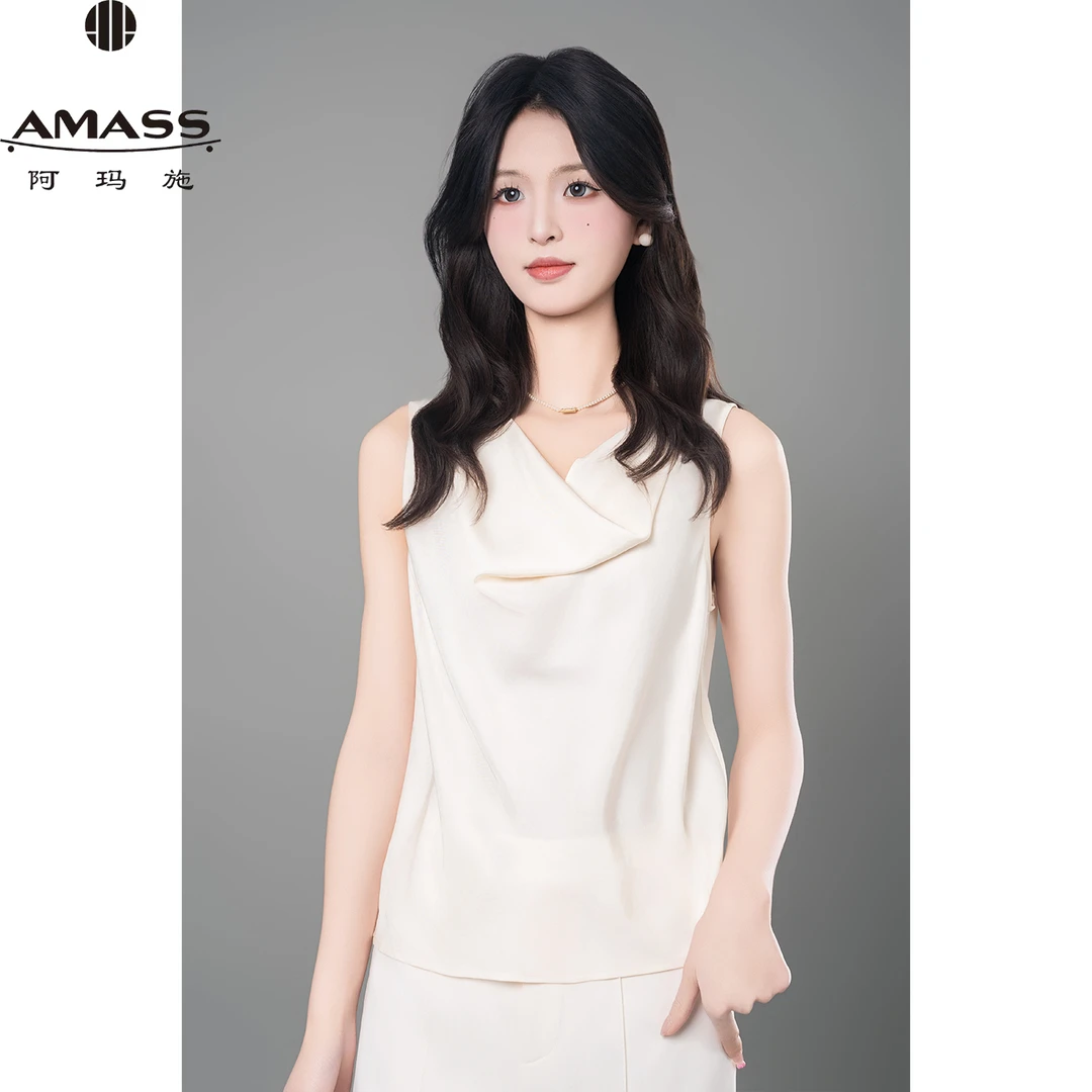AMASS/阿玛施夏季时尚轻奢百搭显瘦气质荡领无袖背心上衣 5301076