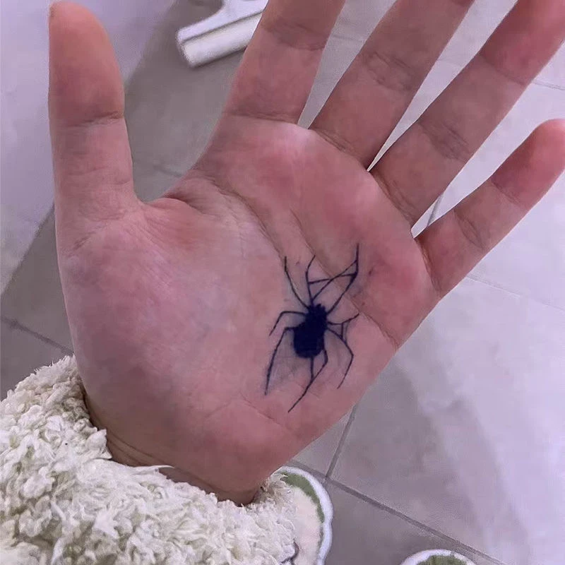手掌款小蜘蛛草本纹身贴ins高颜值暗黑辣妹小图案防水持久刺青真