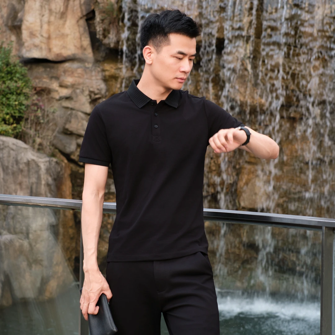 【bing哥哥】男士商务轻奢纹理珠地棉POLO衫