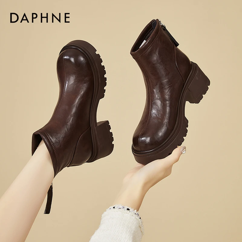 达芙妮马丁靴女秋冬加绒靴子女款2025新款爆款冬季女鞋厚底短靴女