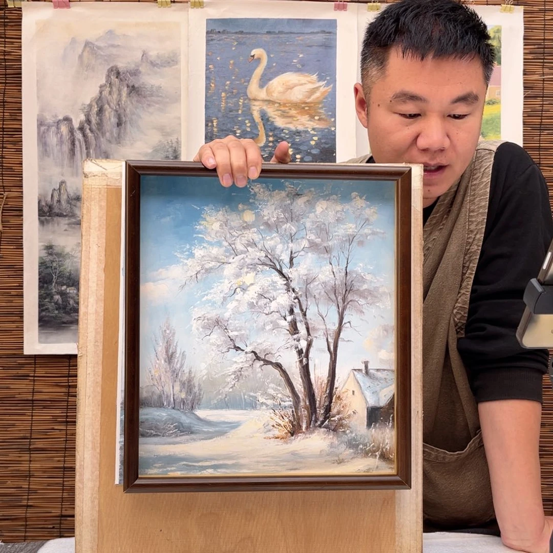 油画行路人小院绘画作品竞拍