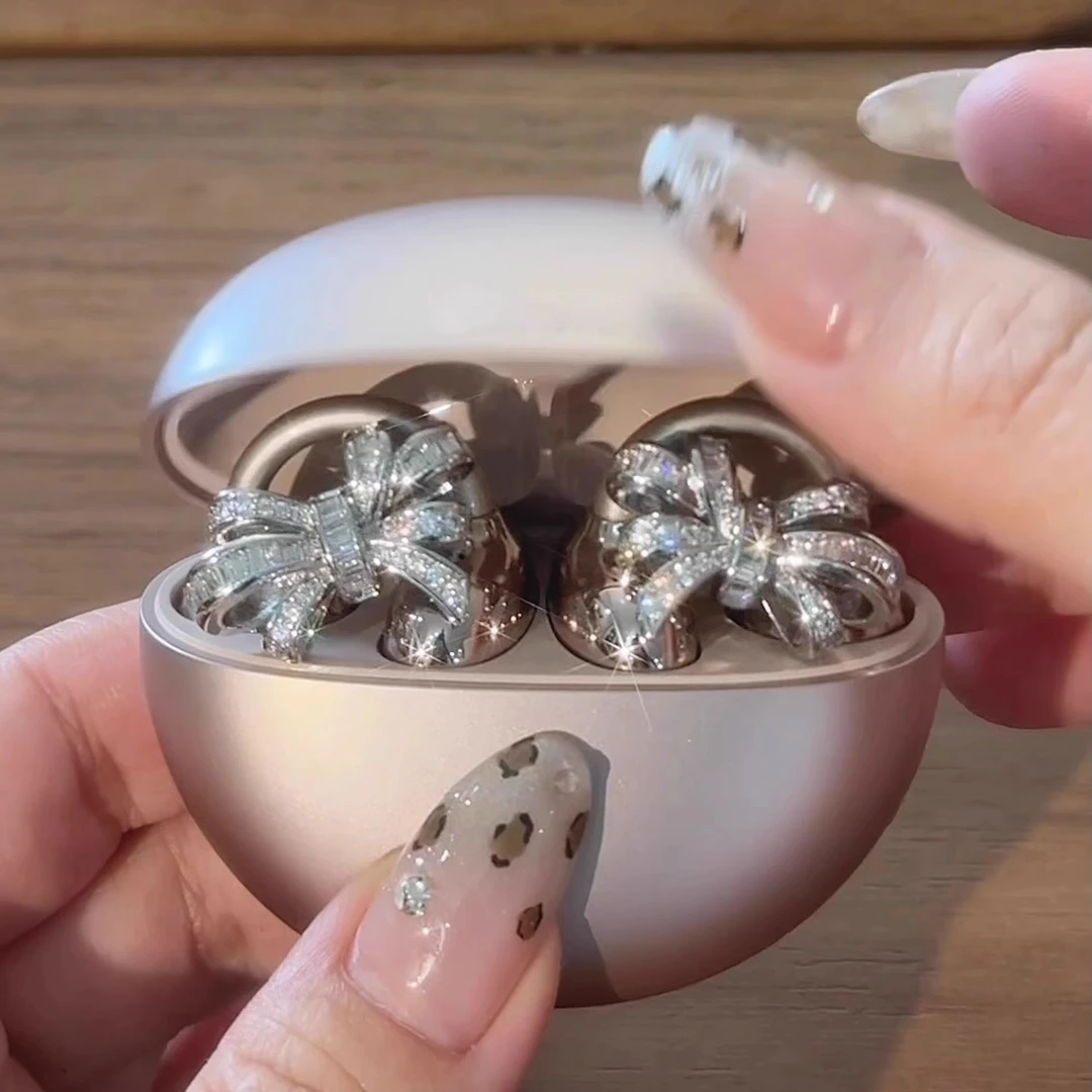 DIY蝴蝶结耳机夹扣轻奢设计感blingbling闪闪发光的