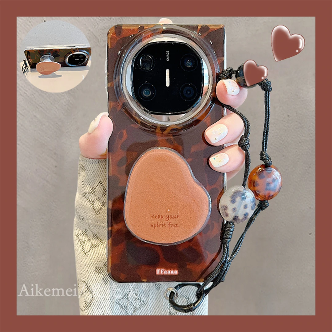 适用华为mateX6折叠屏手机壳MateX5典藏版棕豹纹英文X3不规则支架