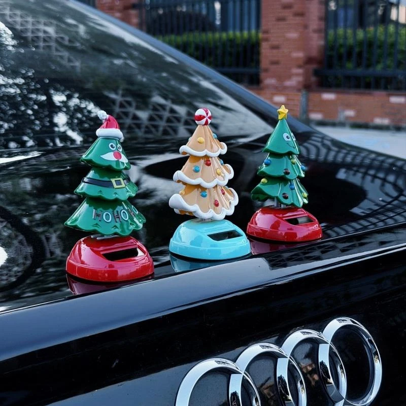 车载圣诞节太阳能摇摆圣诞树汽车内外创意装饰品摆件