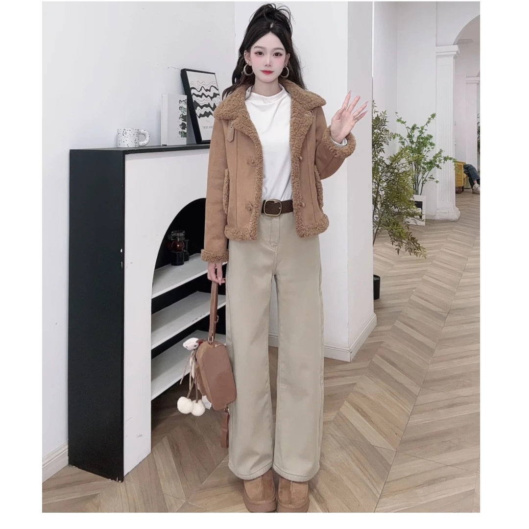 IEF/爱依服2025新款冬季加厚加绒百搭时尚棉牛仔阔腿裤