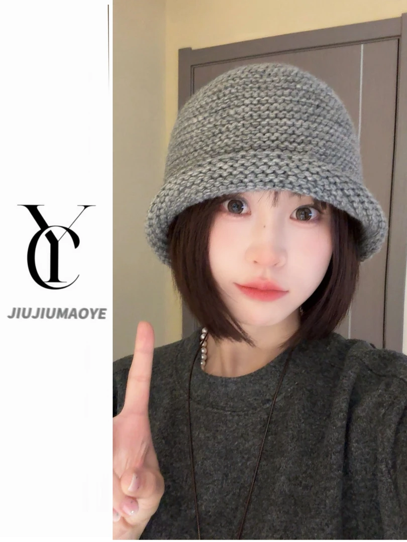 卷檐渔夫帽小香风秋冬显脸小帽子女士日系加厚包头帽编织时尚