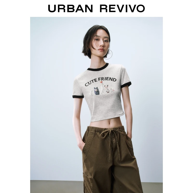 UR2025夏季新款女装趣味印花氛围感穿搭修身撞色短袖T恤UYY450215