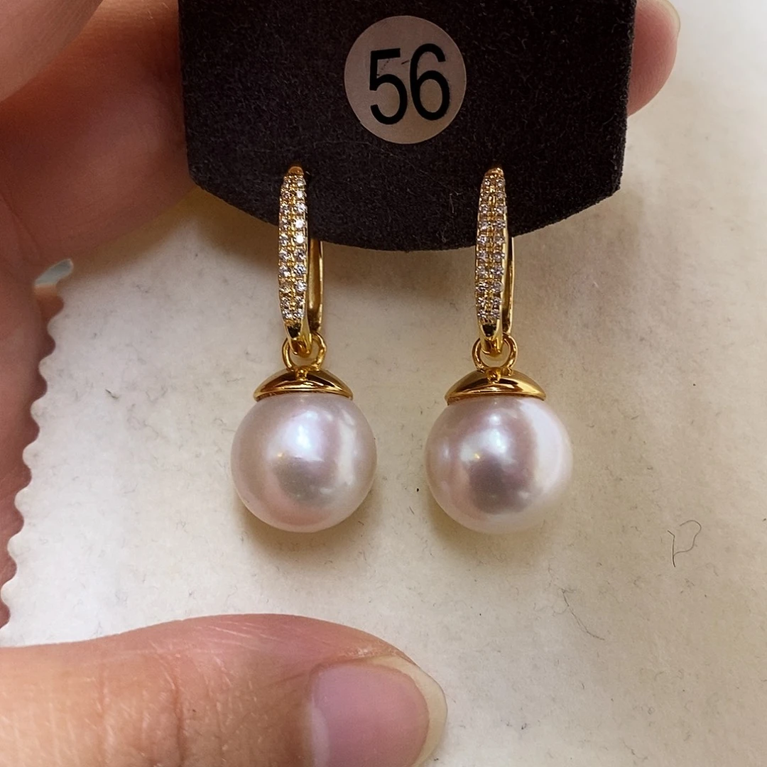 银S925镀金镶嵌耳饰淡水珍珠